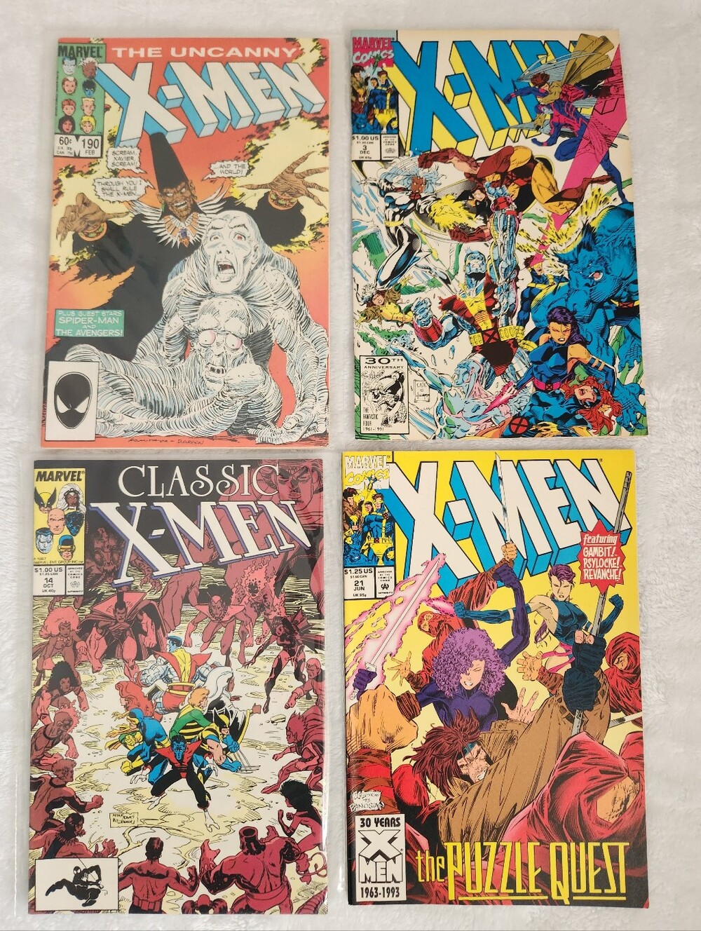 Uncanny X-Men #190 Classic X-Men #14 X-Men #3 #21 Marvel 4 Comic Books Retro Lot